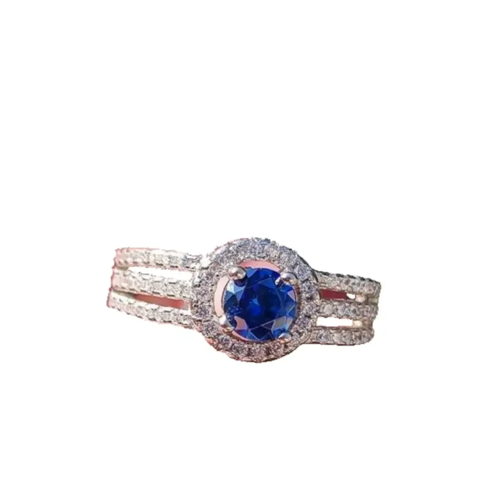 NEW Platinum‎ Plated Sapphire Pave Diamond Simulant Ring